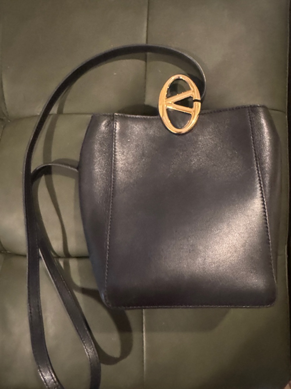 Valentino Garavani Black Leather Crossbody with Gold Logo
